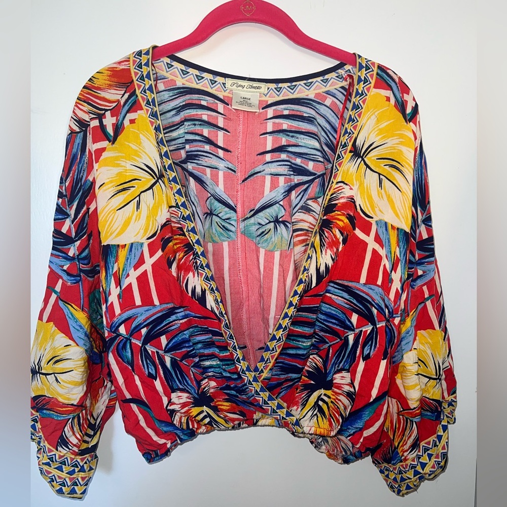 Flying Tomato Hawaiian Short Sleeve Crop Top Size Large